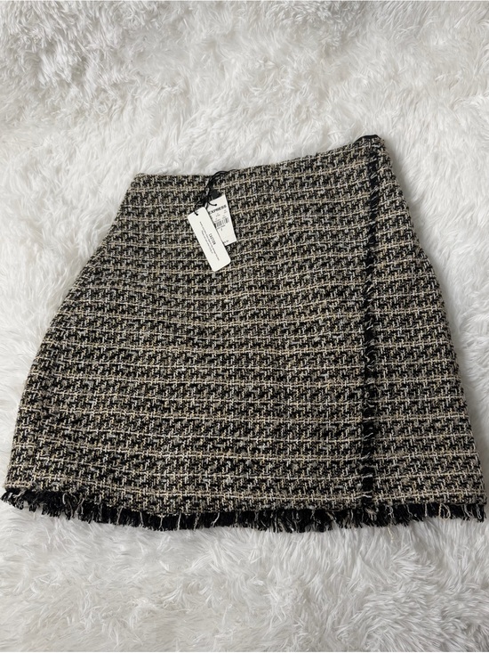 Express Dresses & Skirts - Express Black and Cream Tweed Fringe Mini Skirt